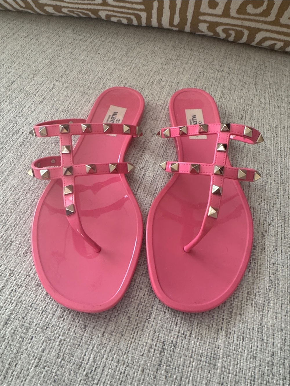 Valentino Garavani Hot Pink Jelly Rockstud Thong Sandals